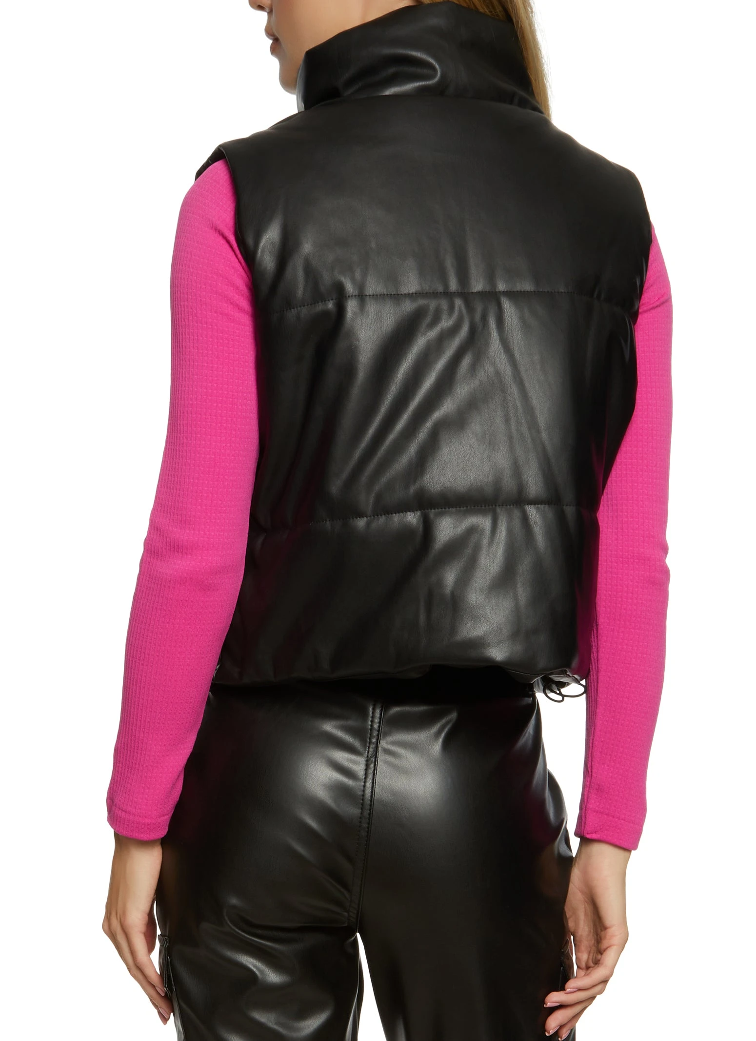 Faux Leather Puffer Vest - Image 3