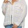 Plus Size Printed Frayed Hem Button Front Shirt
