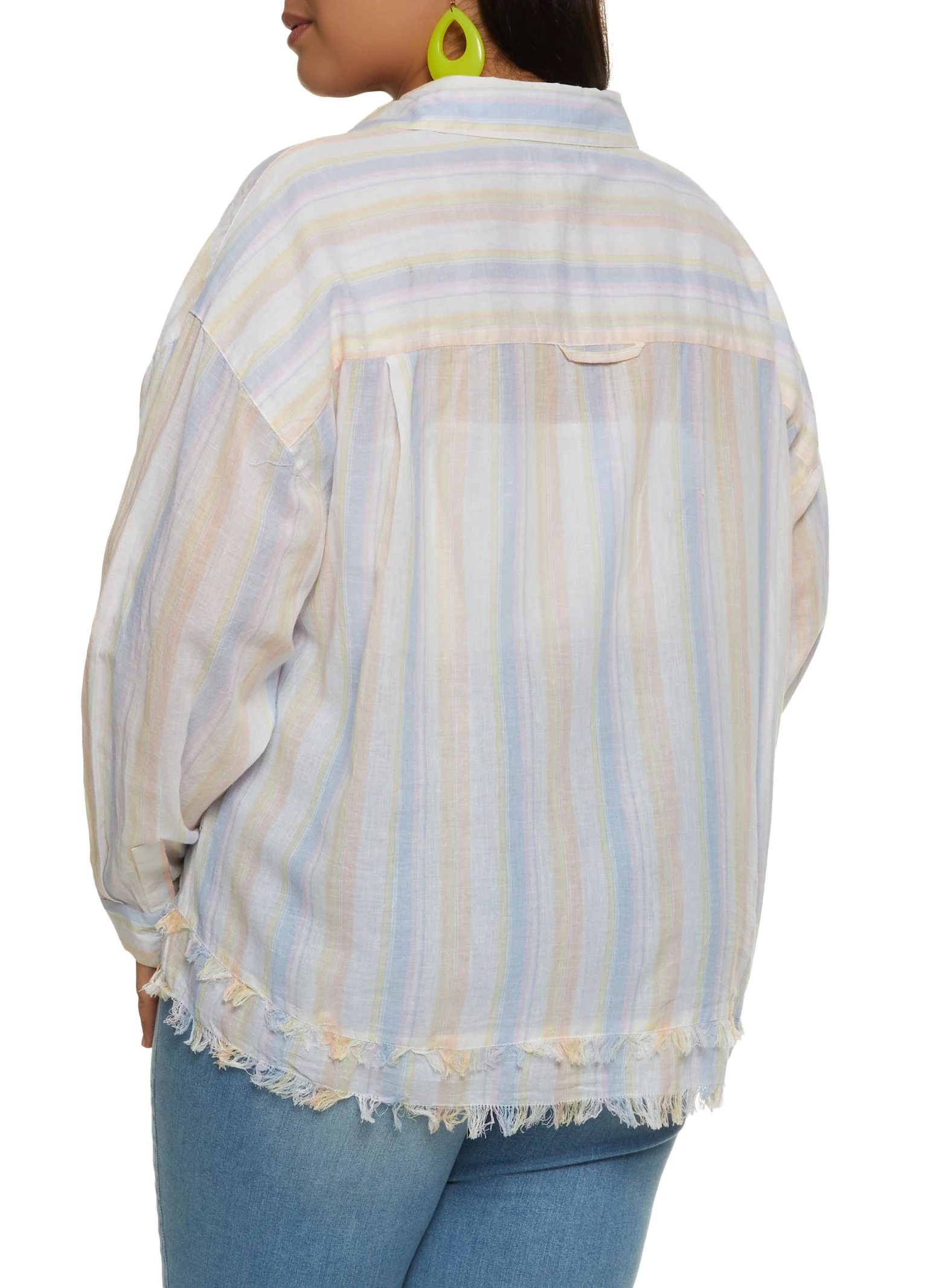 Plus Size Printed Frayed Hem Button Front Shirt - Image 2