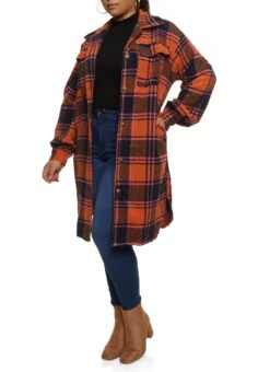Plus Size Brushed Knit Plaid Longline Shacket