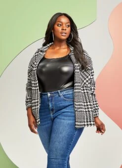 Plus Size Tweed Houndstooth Shacket