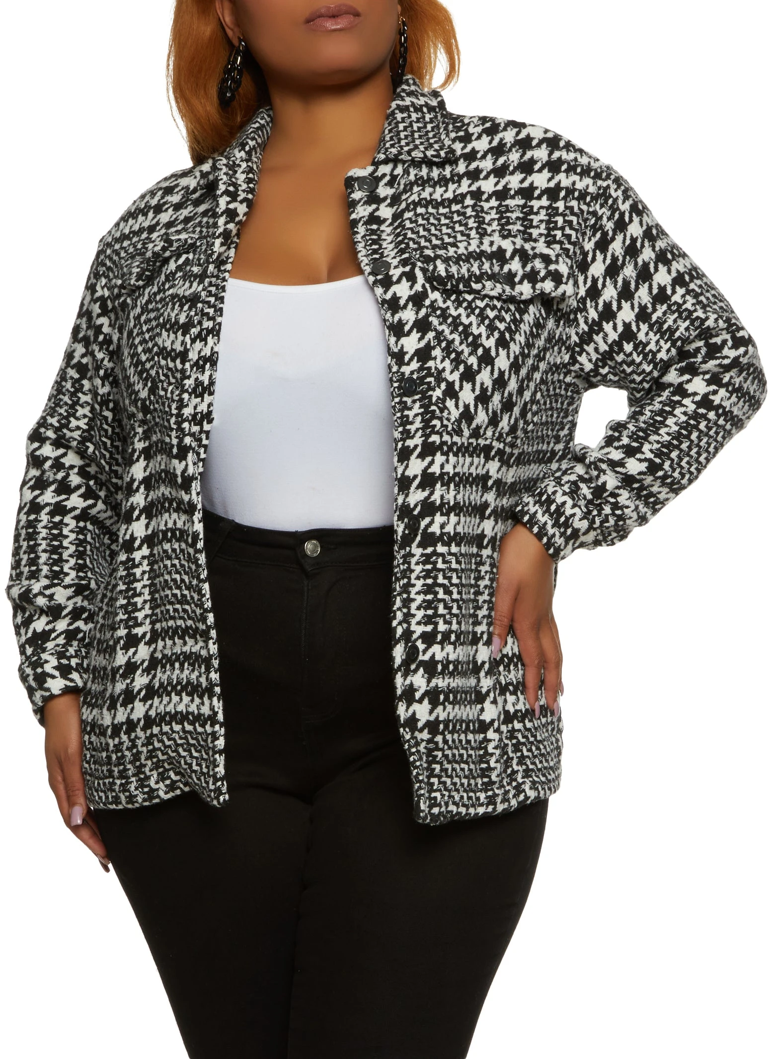 Plus Size Tweed Houndstooth Shacket - Image 2