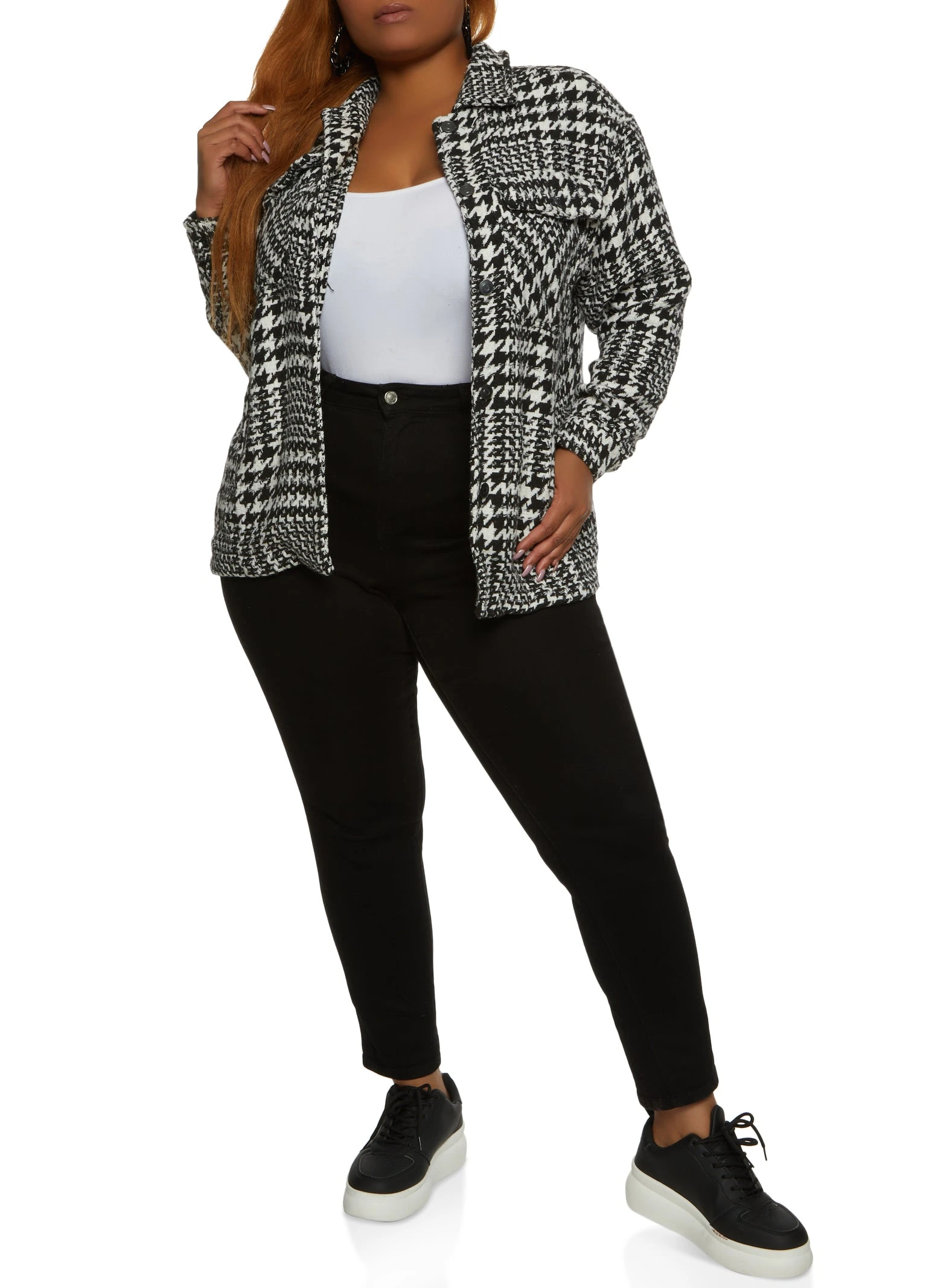 Plus Size Tweed Houndstooth Shacket - Image 3