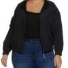 Plus Size Zip Front Windbreaker Jacket