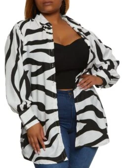 Plus Size Animal Print Button Front Tunic Shirt