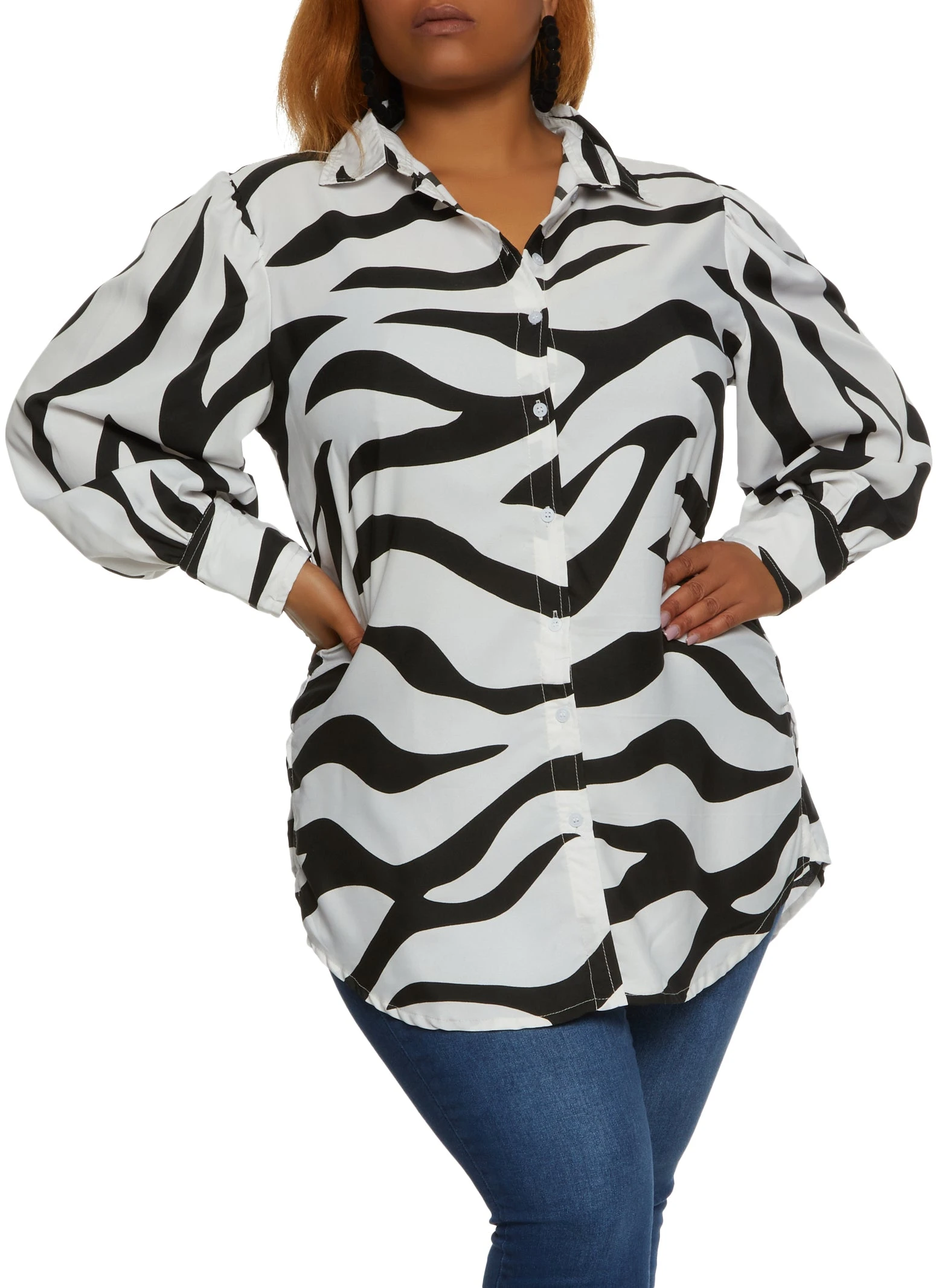 Plus Size Animal Print Button Front Tunic Shirt - Image 2