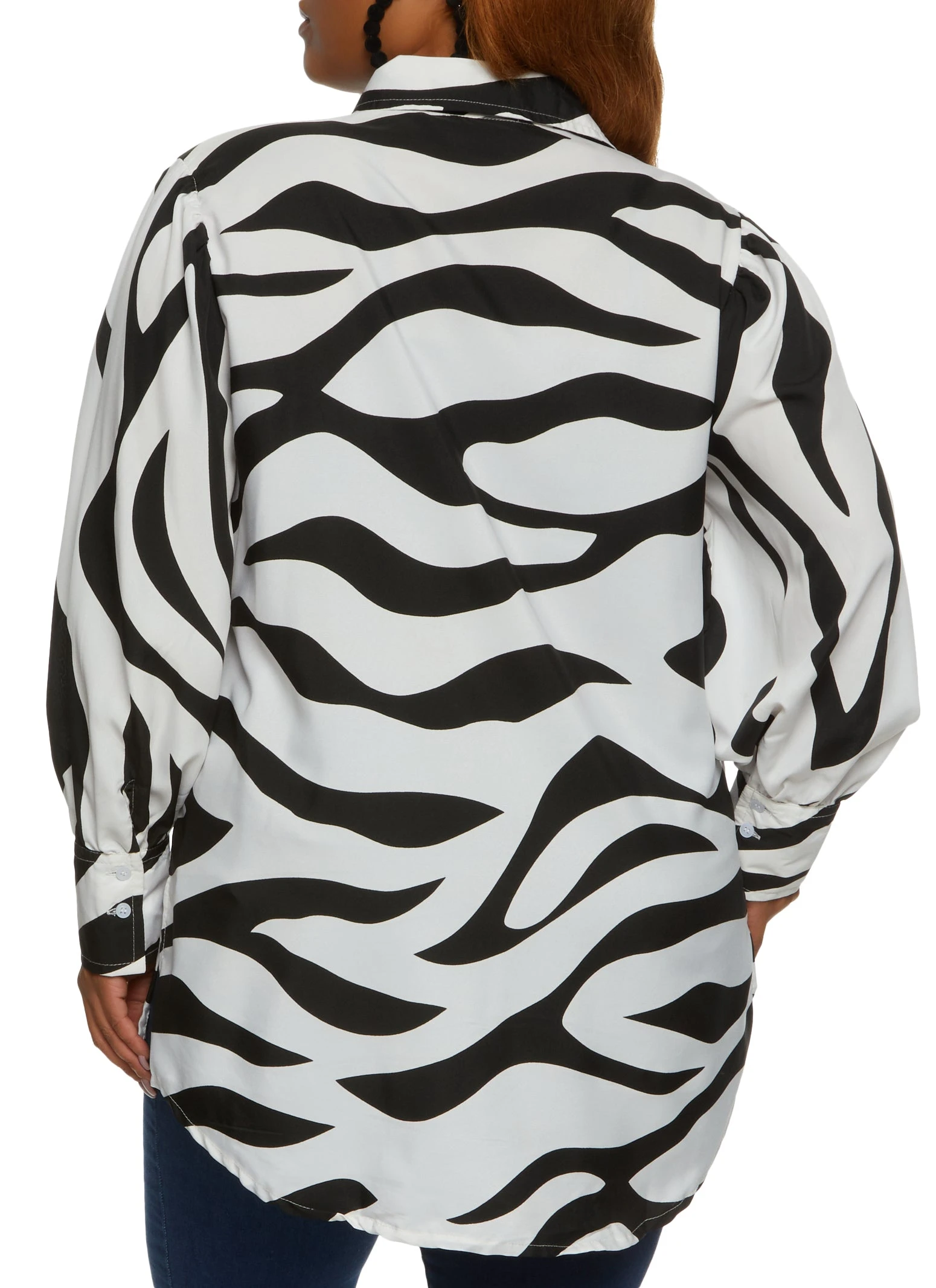 Plus Size Animal Print Button Front Tunic Shirt - Image 3