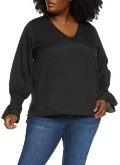 Plus Size Caged Back Chain Detail Long Sleeve Blouse