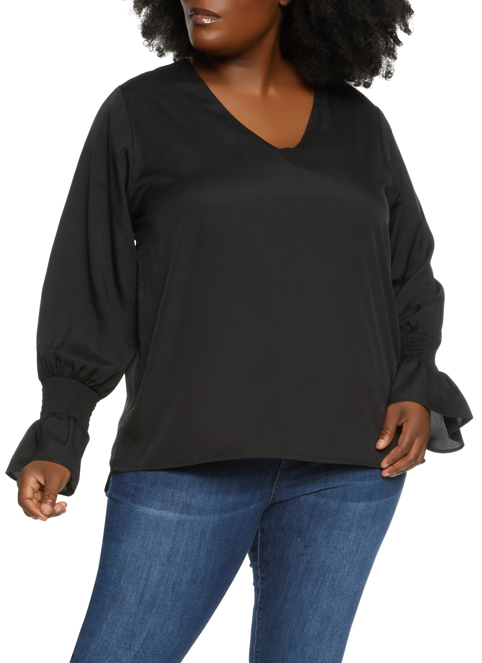 Plus Size Caged Back Chain Detail Long Sleeve Blouse