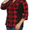 Plus Size Plaid Ribbed Detail Flannel Shirt