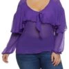 Plus Size Knot Detail Waterfall Frill Blouse
