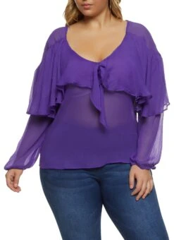 Plus Size Knot Detail Waterfall Frill Blouse