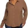 Plus Size Solid Button Down Shirt