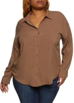 Plus Size Solid Button Down Shirt
