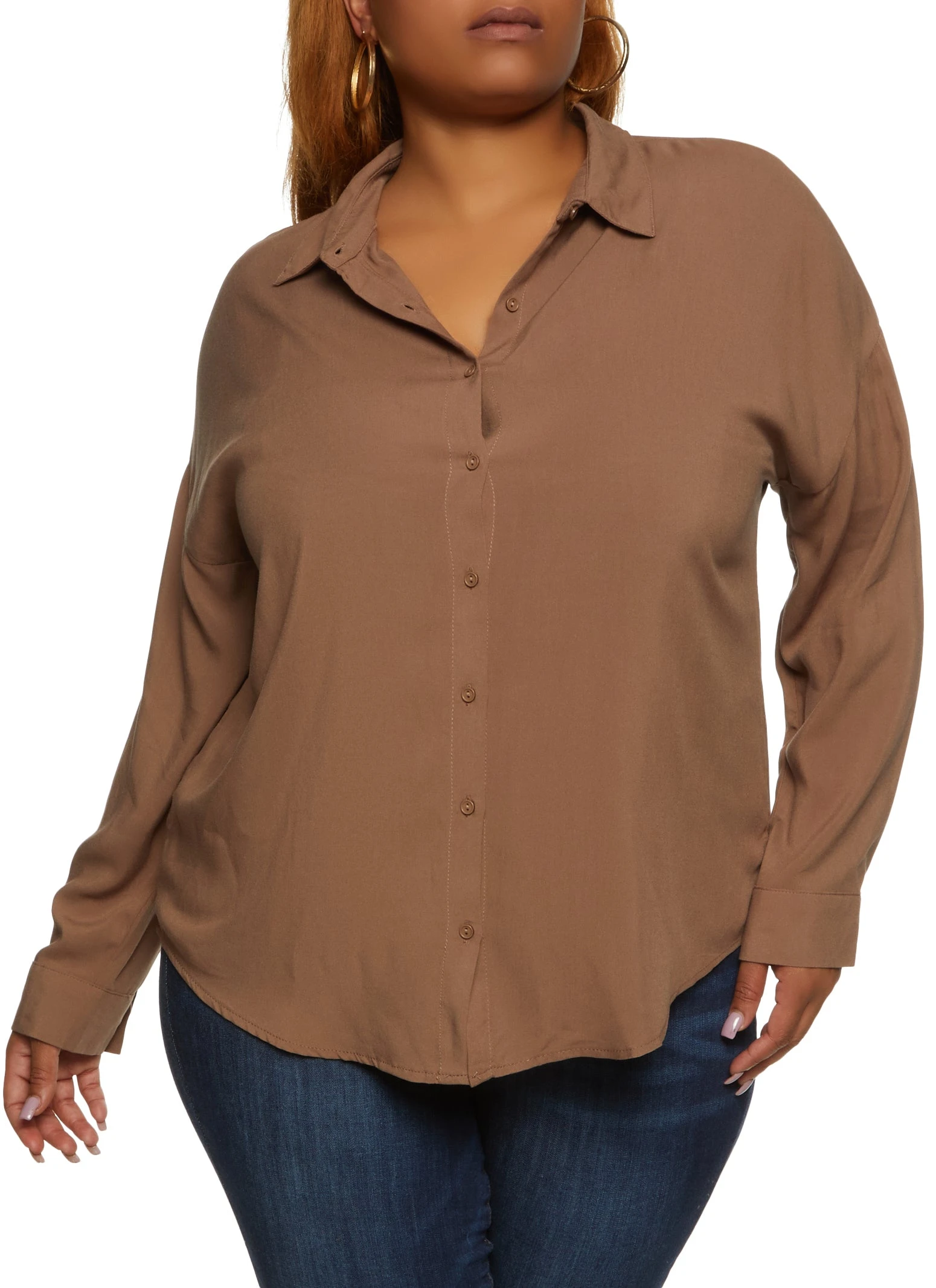 Plus Size Solid Button Down Shirt