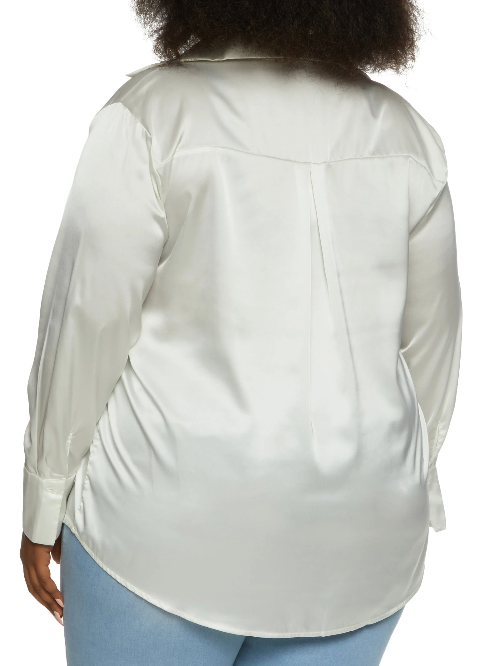 Ambiance Plus Size Satin Solid Button Down Shirt - Image 2