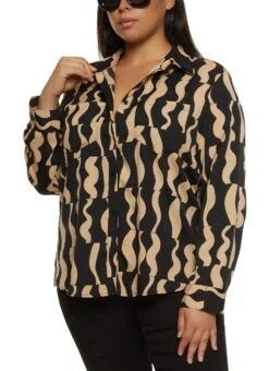 Plus Size Printed Button Front Shirt