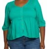 Plus Size Smocked Button Detail Top