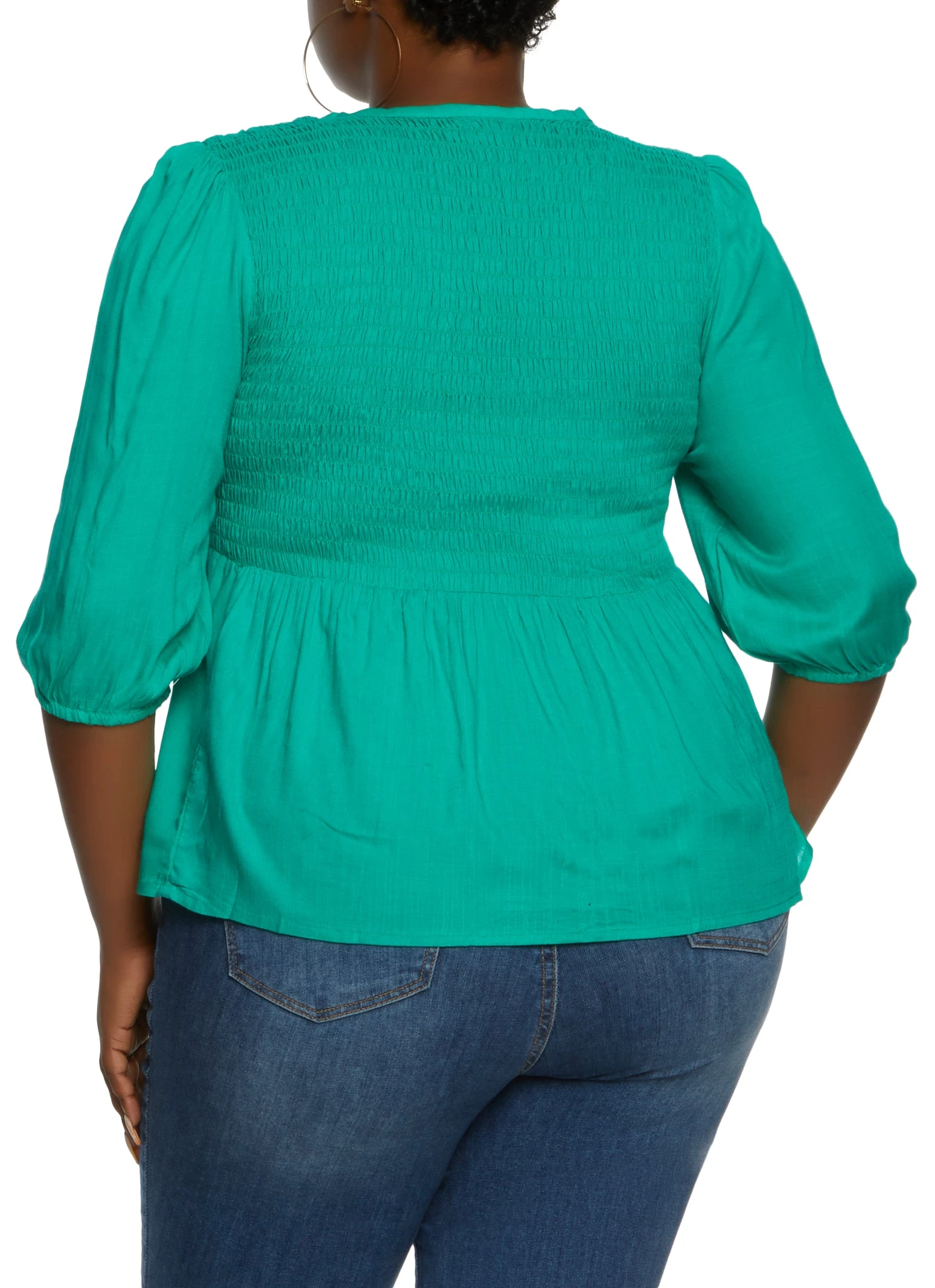 Plus Size Smocked Button Detail Top - Image 2