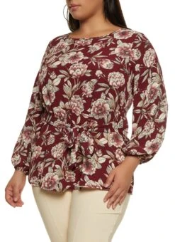 Plus Size Floral Tie Front Blouse