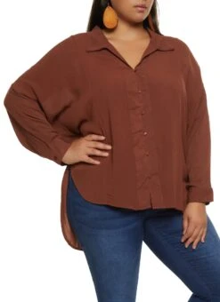 Plus Size Airy Button Front Shirt