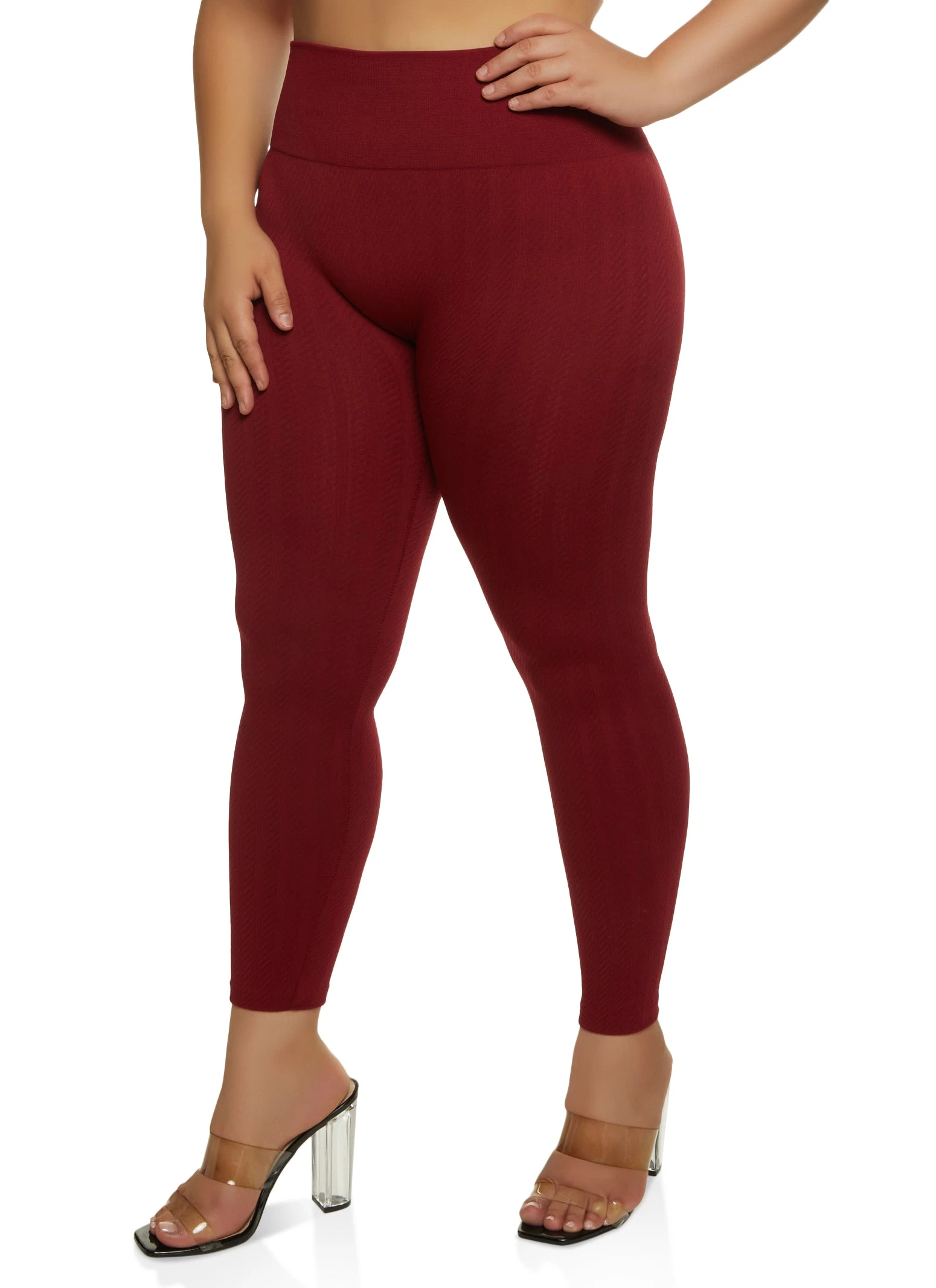 Plus Size Herringbone Textured Knit Leggings