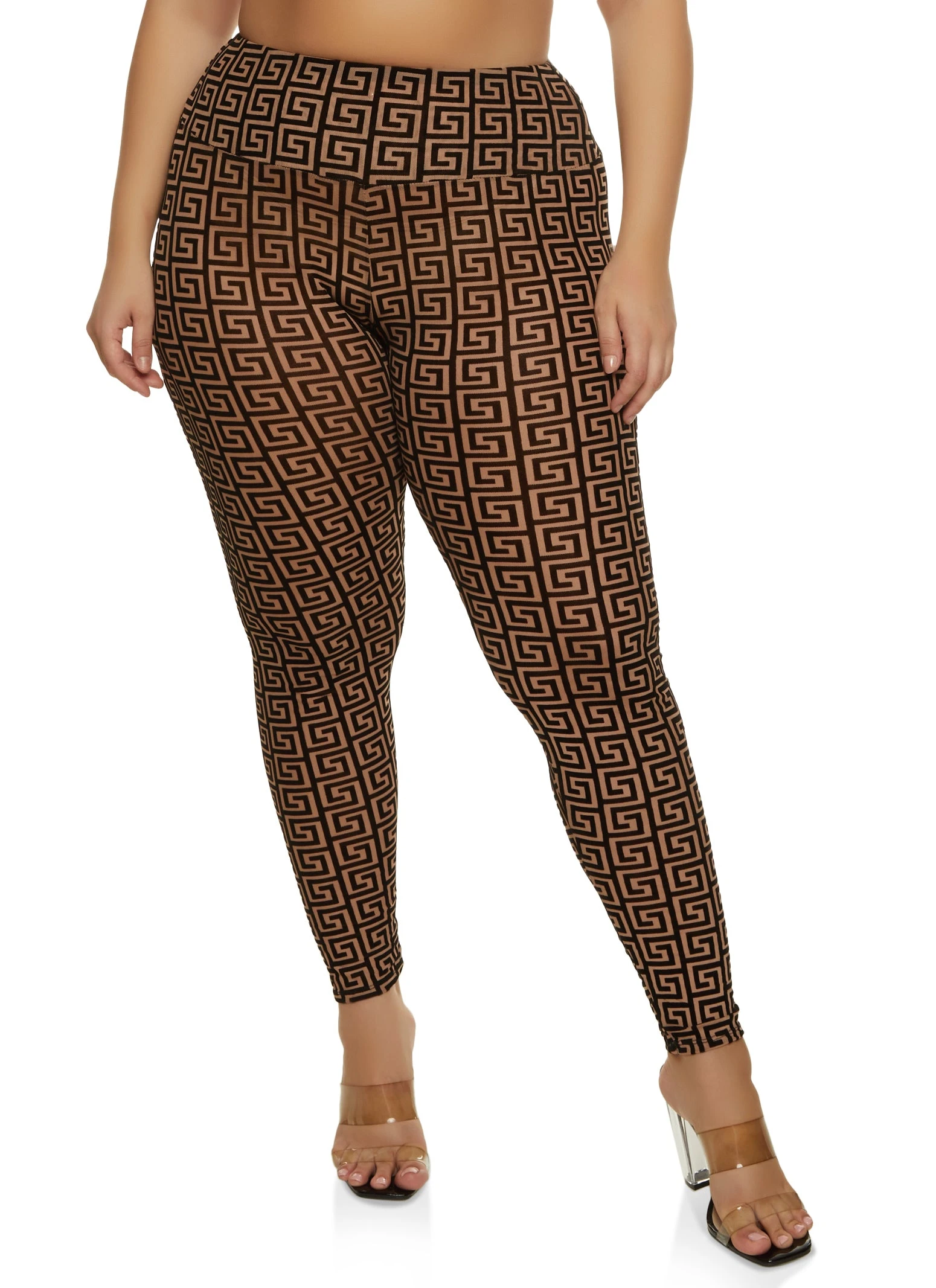 Plus Size Greek Key Velvet Burnout Leggings