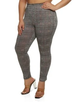 Plus Size Plaid Pull On Pants