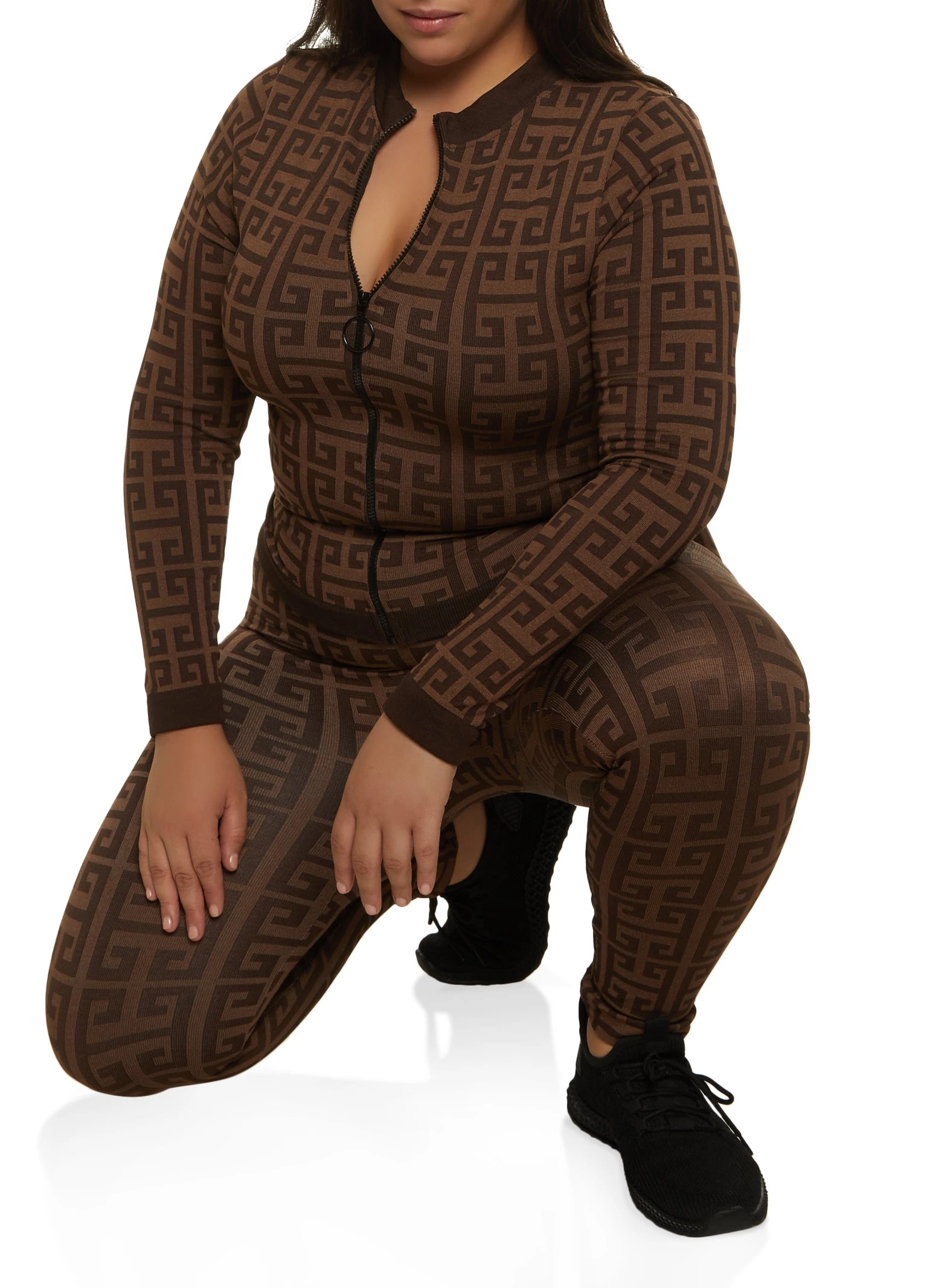Plus Size Compression Rib Seamless Greek Key Track Jacket - Image 2