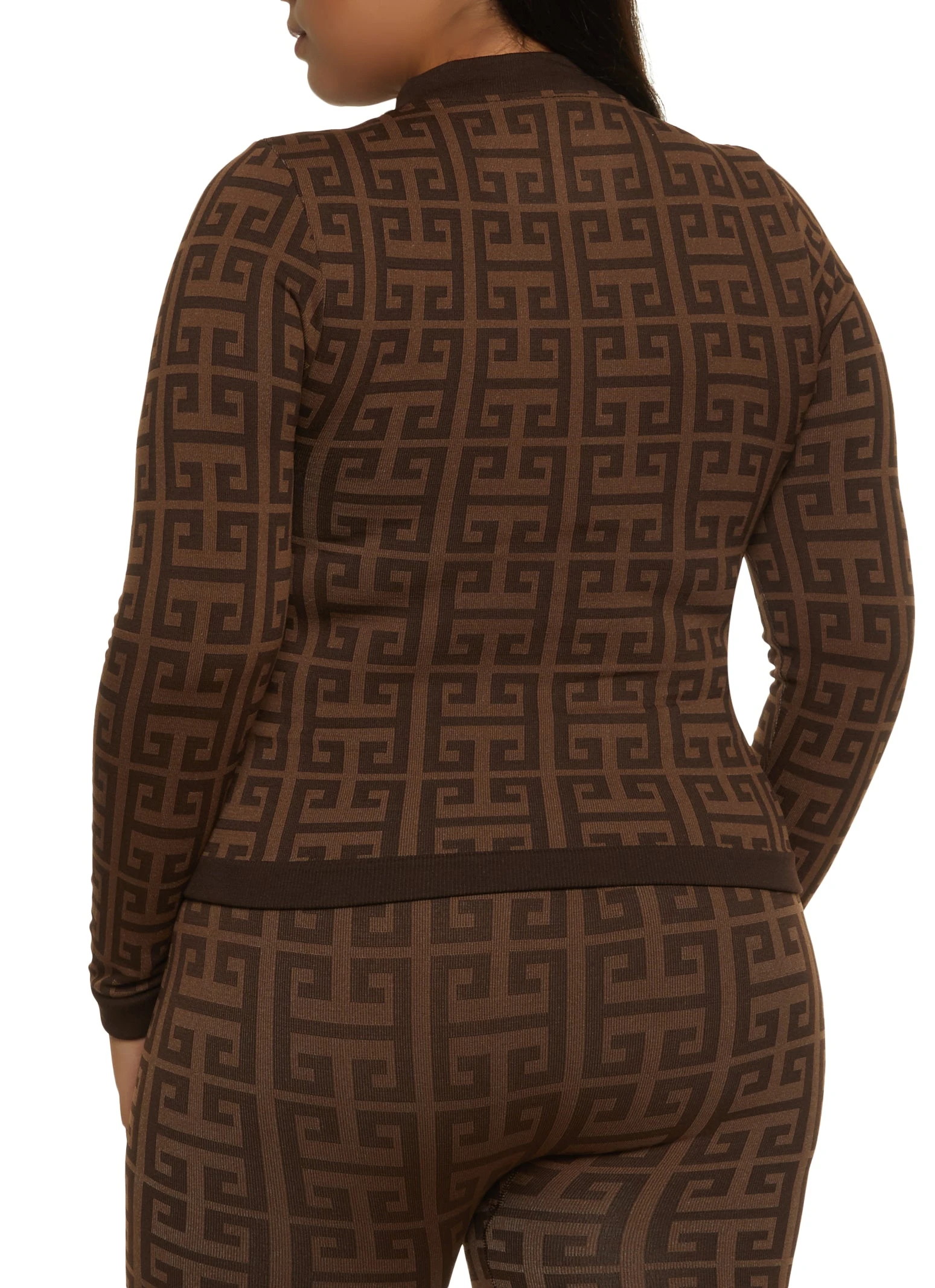 Plus Size Compression Rib Seamless Greek Key Track Jacket - Image 3