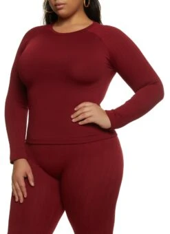 Plus Size Textured Knit Long Sleeve Top