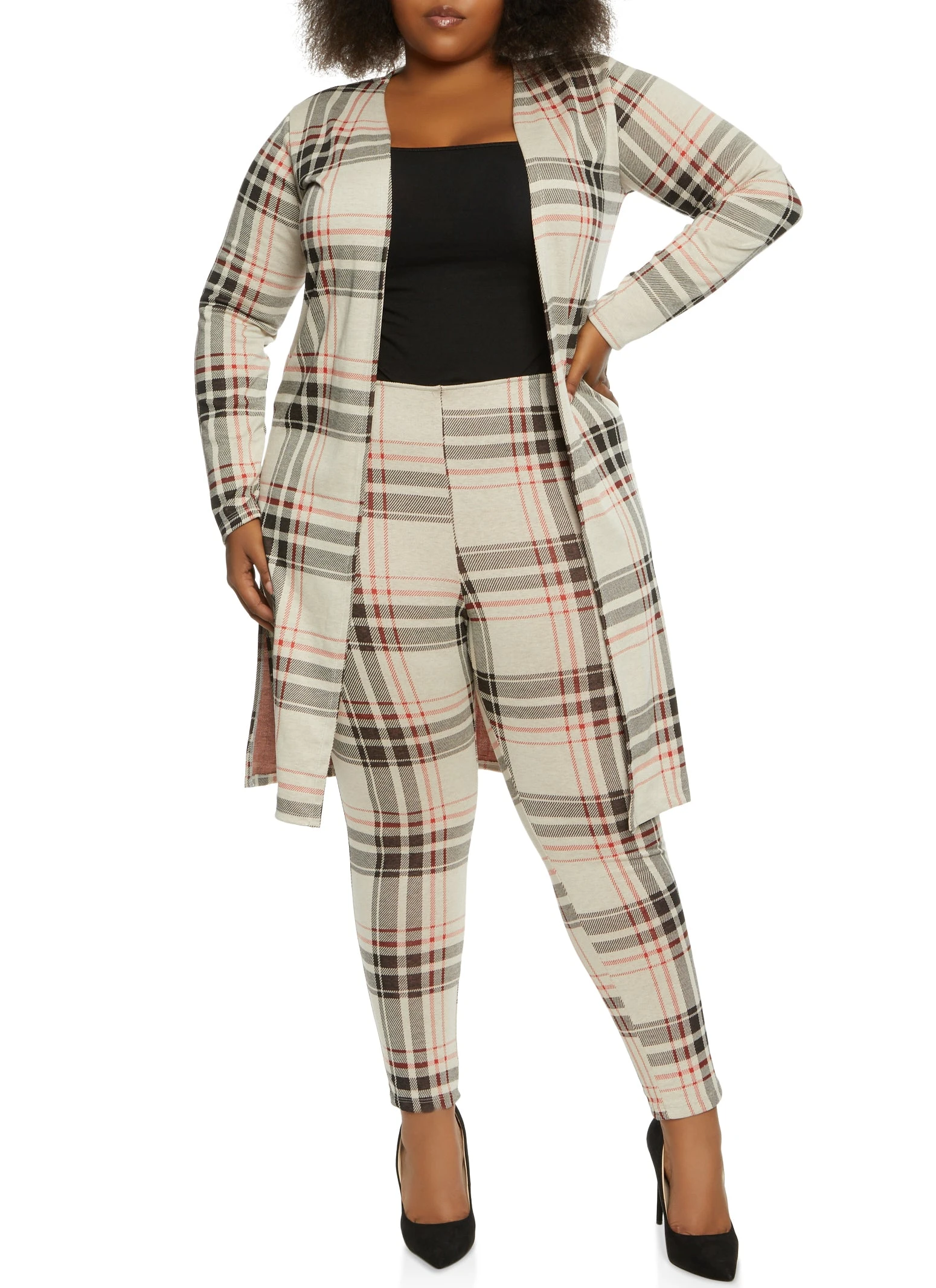 Plus Size Plaid Long Sleeve Duster - Image 2