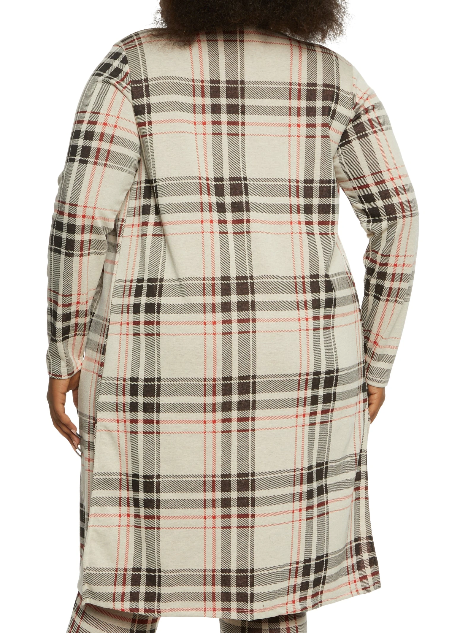 Plus Size Plaid Long Sleeve Duster - Image 3