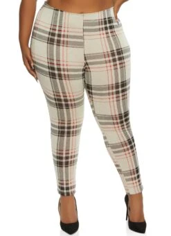 Plus Size Plaid High Waisted Pants