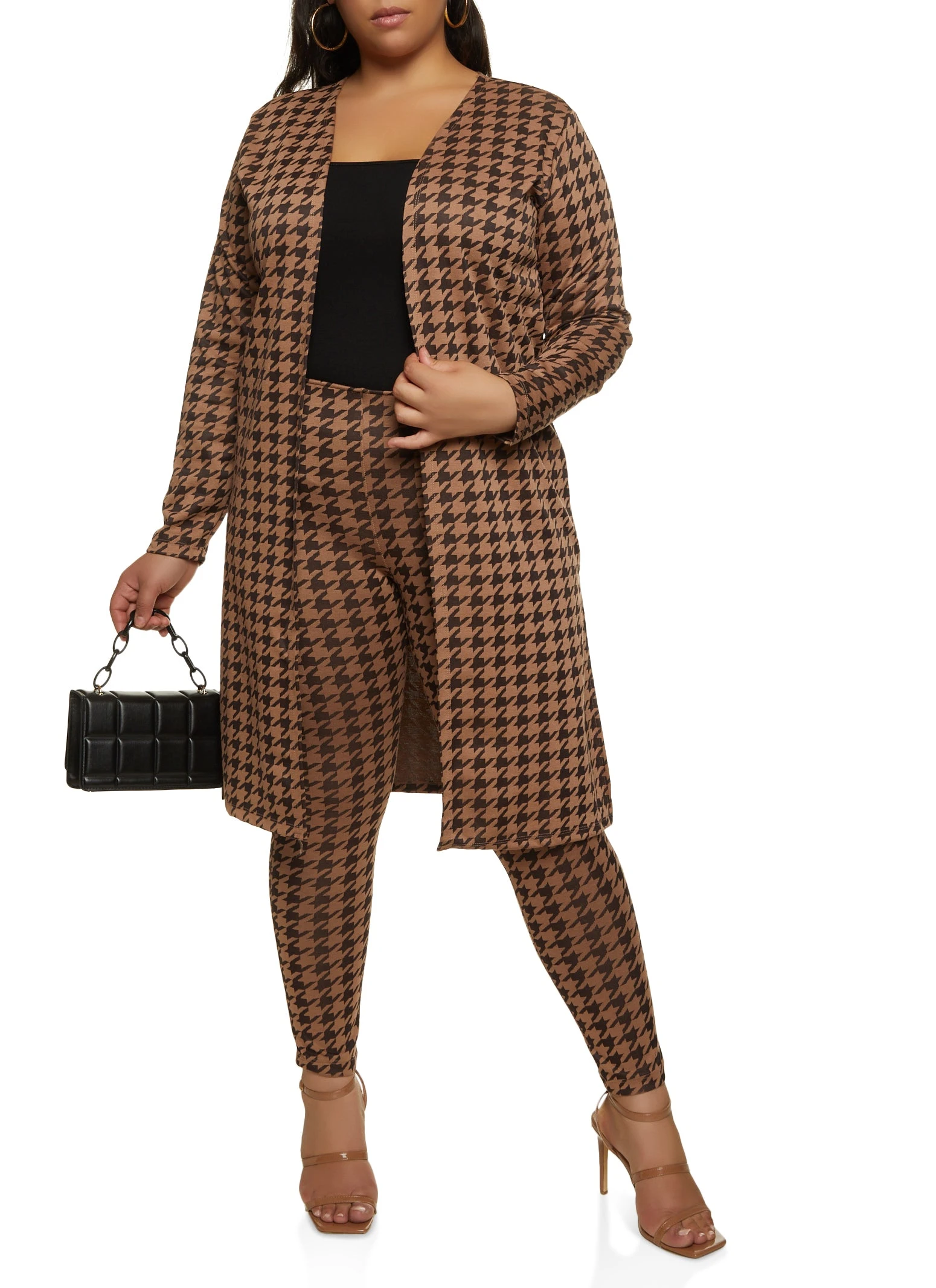 Plus Size Houndstooth Print Duster - Image 2