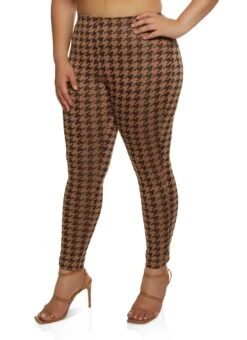 Plus Size Houndstooth Print Pull On Pants