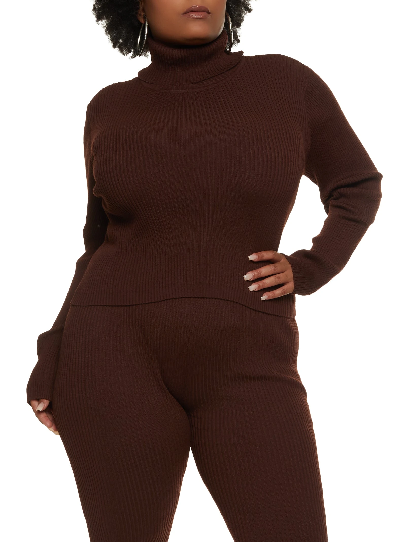 Plus Size Solid Ribbed Turtleneck Sweater