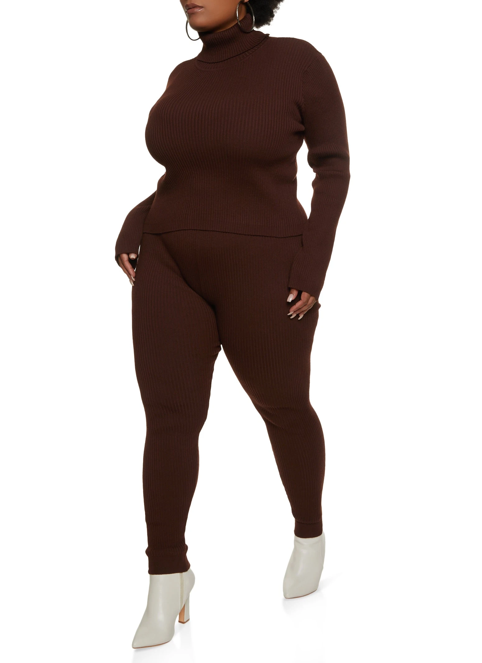 Plus Size Solid Ribbed Turtleneck Sweater - Image 2