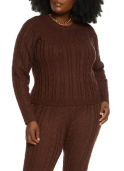 Plus Size Solid Cable Knit Sweater