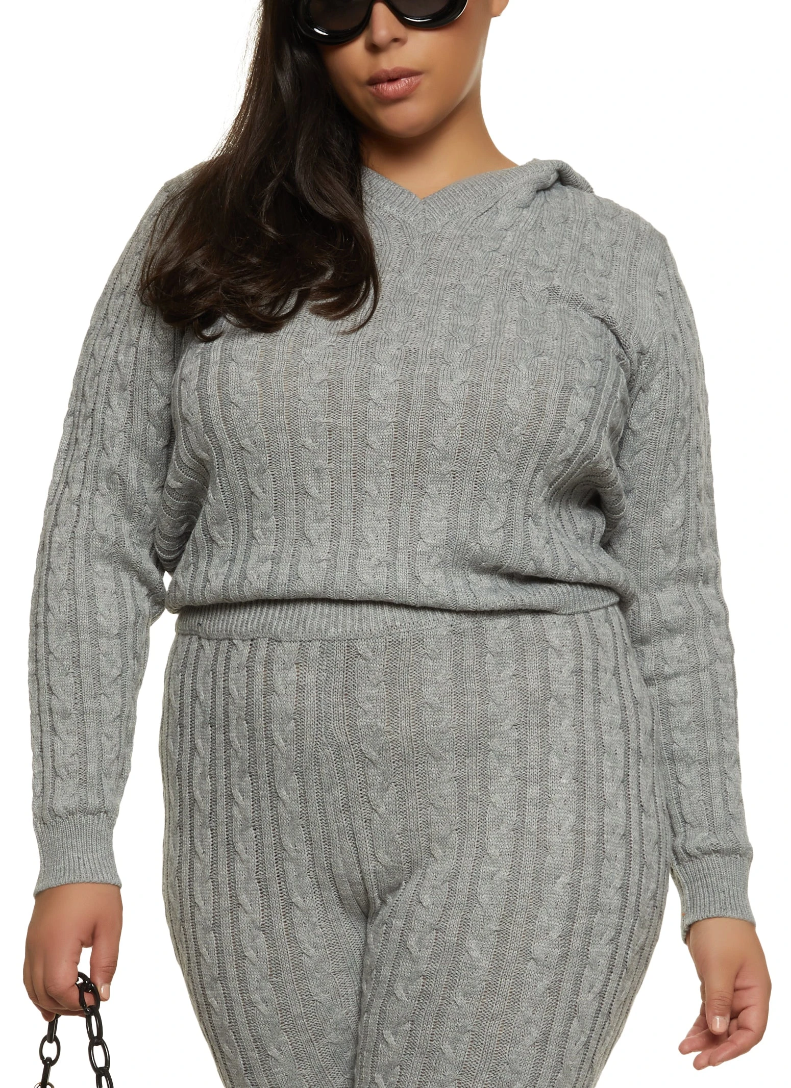 Plus Size Cable Knit Hooded Sweater - Image 2