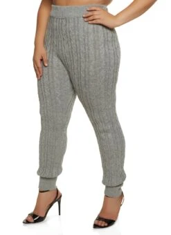 Plus Size Cable Knit High Waist Joggers
