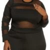 Plus Size Mesh Insert Long Sleeve Top