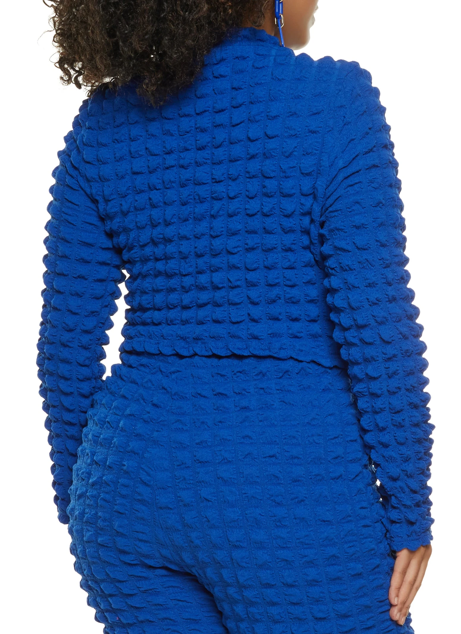 Plus Size Bubble Knit Long Sleeve Crop Top - Image 3