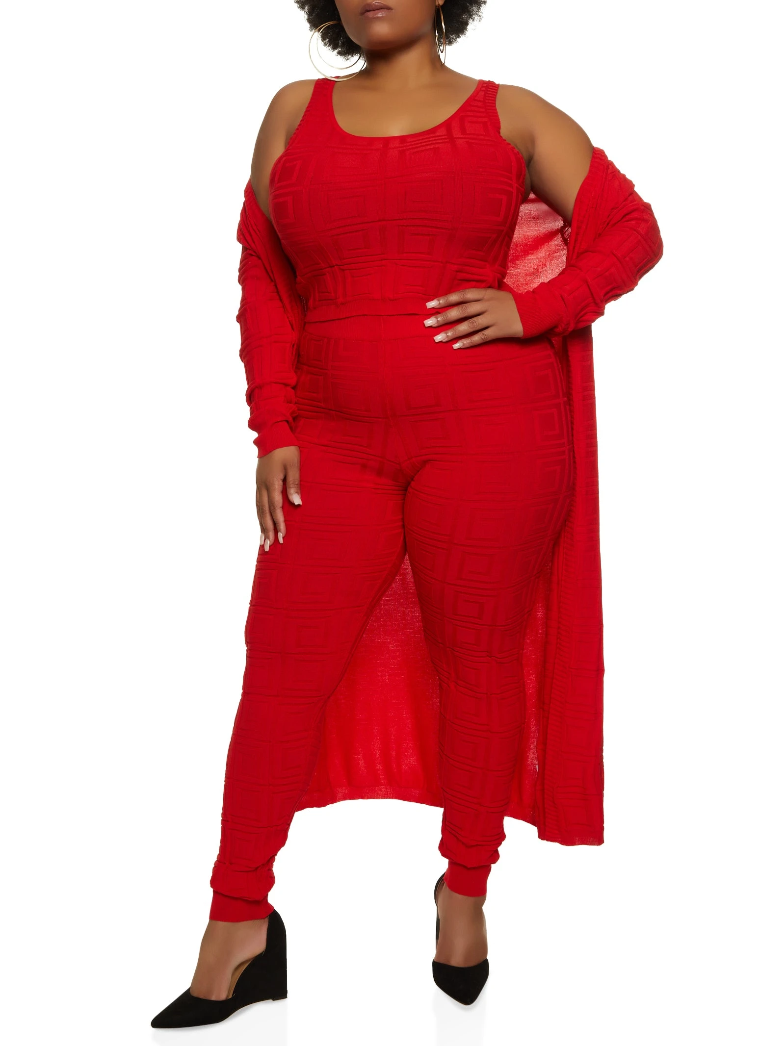 Plus Size Geo Knit Duster - Image 2