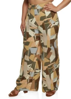 Plus Size Psychedelic Print High Waist Palazzo Pants