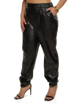Plus Size Faux Leather Joggers