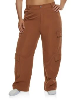 Plus Size Poplin Wide Leg Cargo Pants
