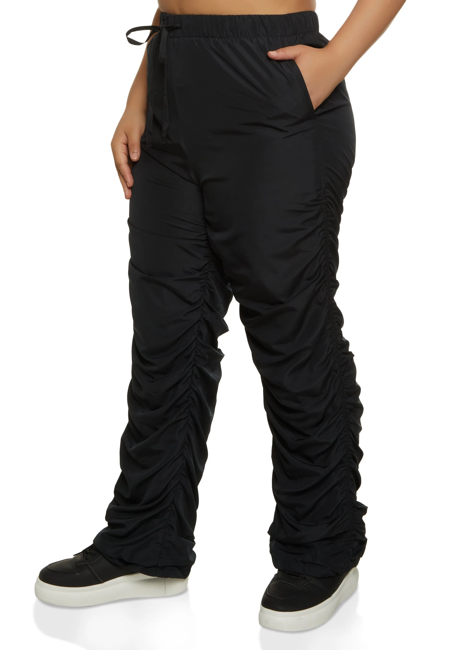 Plus Size Nylon Stacked Parachute Pants