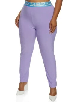 Plus Size Greek Key Trim Dress Pants