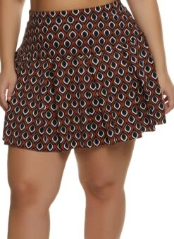 Plus Size Printed High Waist Pleated Skirt